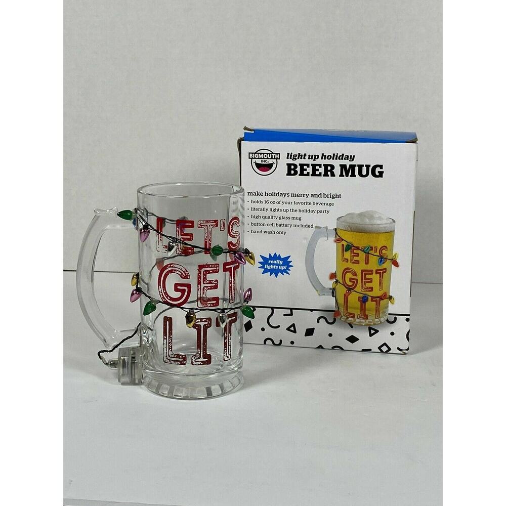 Bigmouth16 oz BEER MUG "Let's Get Lit", Light Up Holidays, Really Lights Up !